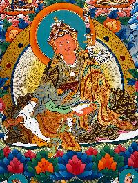 Buddhist Handmade Thangka Of Padmasambhava, [real 24k Gold], [hand Painted]