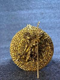 Buddhist Round Miniature Statue Of Akash Yogini, [full Gold Plated]