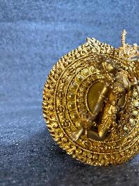 Buddhist Round Miniature Statue Of Akash Yogini, [full Gold Plated]