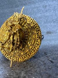 Buddhist Round Miniature Statue Of Akash Yogini, [full Gold Plated]