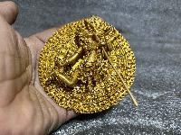 Buddhist Round Miniature Statue Of Akash Yogini, [full Gold Plated]