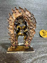 Buddhist Miniature Statue Of Black Jambhala With Consort, [shakti], Yab-yum, [silver And Chocolate Oxidized]