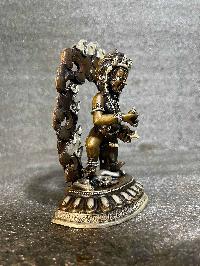 Black Jambhala Statue, Buddhist Miniature Statue, [silver And Chocolate Oxidized]