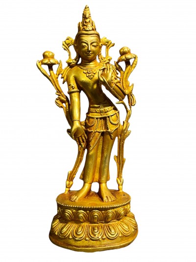 Buddhist Statue Of Standing Green Tara, [full Gold Plated]