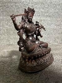 Buddhist Miniature Statue Of Maha Manjushree, [chocolate Oxidized]