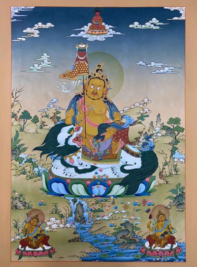 [karma Gardri Style], Buddhist Handmade Thangka Of Jambhala: Namtose, [real Gold, Hand Painted]