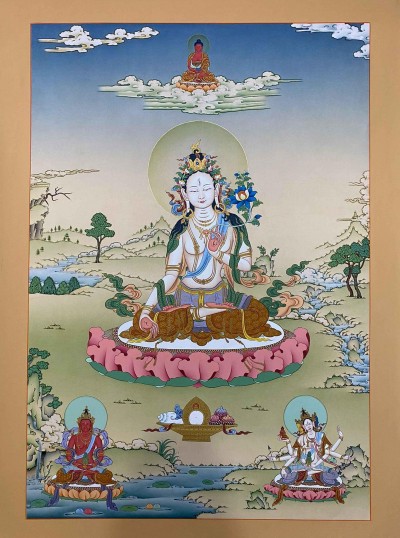 [karma Gardri Style], Buddhist Handmade Thangka Of White Tara, [real Gold, Hand Painted]