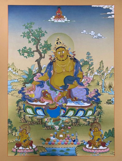 [karma Gardri Style], Buddhist Handmade Thangka Of Yellow Jambhala, [real Gold, Hand Painted]