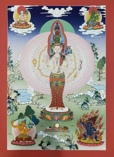 [traditional], Buddhist Handmade Thangka Of Sahasrabhuja Avalokitesvara, [hand Painted]