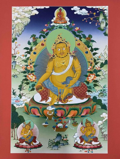 [traditional], Buddhist Handmade Thangka Of Yellow Jambhala, [hand Painted]