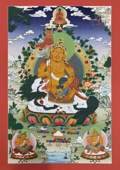 [traditional], Buddhist Handmade Thangka Of Jambhala: Namtose, [hand Painted]