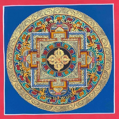 Mandala|[hq], Buddhist Handmade Thangka Painting Of [double Dorje] Mandala, [hand Painted], [student Mandala]