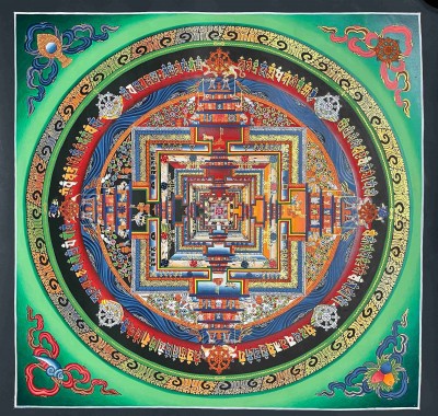 Buddhist Handmade Thangka Painting Of Kalachakra Mandala, Kalachakra Mandala, [hand Painted]