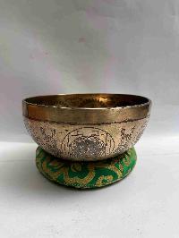 Buddhist Handmade [jambati] Singing Bowl With [yantra] Design, [fine Carving]