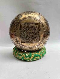 Buddhist Handmade [jambati] Singing Bowl With [yantra] Design, [fine Carving]