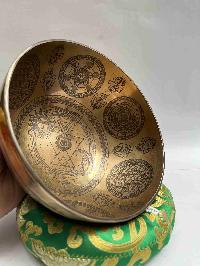 Buddhist Handmade [jambati] Singing Bowl With [sun And Moon] Design, [fine Carving]