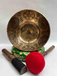 Buddhist Handmade [jambati] Singing Bowl With [sun And Moon] Design, [fine Carving]