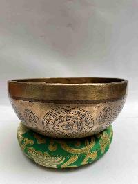 Buddhist Handmade [jambati] Singing Bowl With [amoghasiddhi Buddha] Design, [fine Carving]