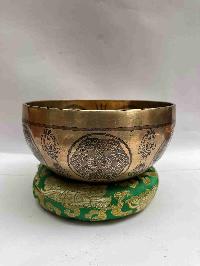 Buddhist Handmade [jambati] Singing Bowl With [sun And Moon] Design, [fine Carving]