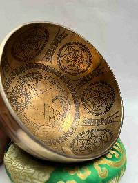 Buddhist Handmade [jambati] Singing Bowl With [sun And Moon] Design, [fine Carving]