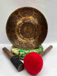 Buddhist Handmade [jambati] Singing Bowl With [om] Design, [fine Carving]