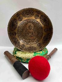 Buddhist Handmade [jambati] Singing Bowl With [amitabha Buddha] Design, [fine Carving]