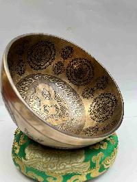 Buddhist Handmade [jambati] Singing Bowl With [amitabha Buddha] Design, [fine Carving]