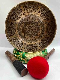 Buddhist Handmade [jambati] Singing Bowl With [yantra] Design, [fine Carving]