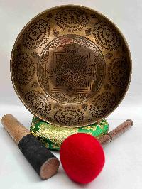 Buddhist Handmade [jambati] Singing Bowl With [yantra Mandala] Design, [fine Carving]