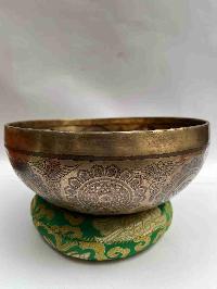 Buddhist Handmade [jambati] Singing Bowl With [yantra Mandala] Design, [fine Carving]