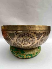 Buddhist Handmade [jambati] Singing Bowl With [medicine Buddha] Design, [fine Carving]