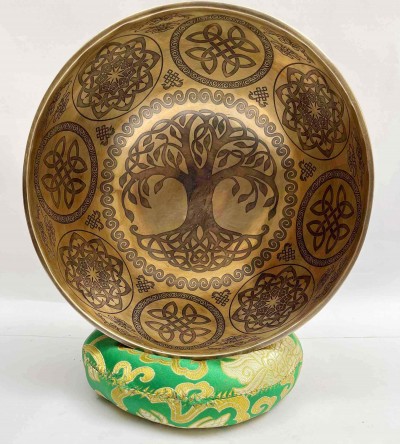 Singing Bowl, Buddhist Handmade [jambati] With [tree Of Life] Design, [fine Carving]