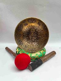 Buddhist Handmade [jambati] Singing Bowl With [shakyamuni Buddha] Design, [fine Carving]