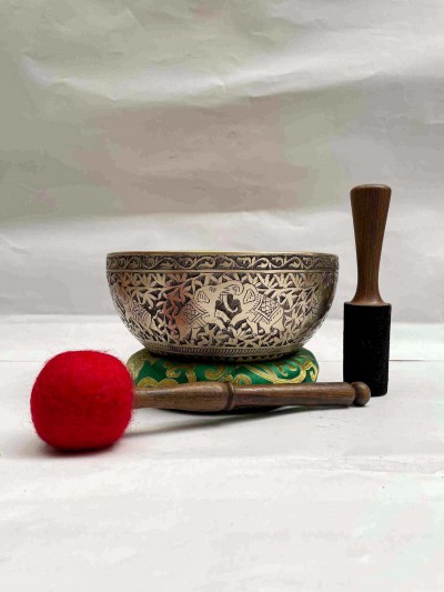 Buddhist Hand Beaten Singing Bowl, [elephant] Design, [etching Carving]