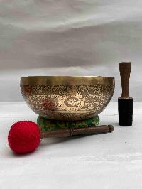 Buddhist Hand Beaten [jambati] Singing Bowl, With [counch Shell] Design, [carving]