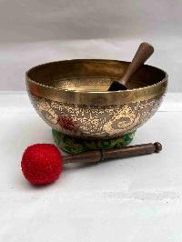 Buddhist Hand Beaten [jambati] Singing Bowl, With [counch Shell] Design, [carving]