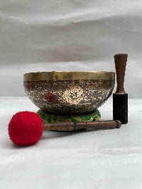 Buddhist Hand Beaten [jambati] Singing Bowl, With [counch Shell] Design, [carving]