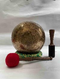 Buddhist Hand Beaten [jambati] Singing Bowl, With [mantra] Design, [carving]