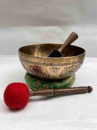 Buddhist Hand Beaten [jambati] Singing Bowl, With [green Tara] Design, [carving]