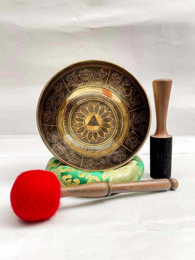 Buddhist Hand Beaten [jambati] Singing Bowl, With [triangle] Design, [carving]