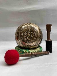 Buddhist Hand Beaten [jambati] Singing Bowl, With [flower] Design, [carving]