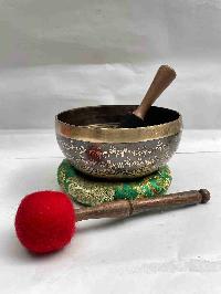 Buddhist Hand Beaten [jambati] Singing Bowl, With [flower] Design, [carving]