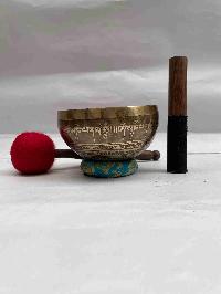 Buddhist Hand Beaten [jambati] Singing Bowl, With [mantra] Design, [carving]