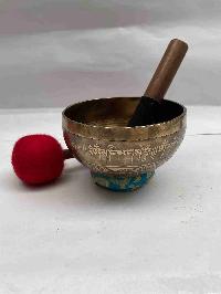 Buddhist Hand Beaten [jambati] Singing Bowl, With [mantra] Design, [carving]