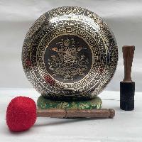 Buddhist Hand Beaten [jambati] Singing Bowl, With Yoga Design, [carving]