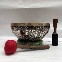 Buddhist Hand Beaten [jambati] Singing Bowl, With Yoga Design, [carving]