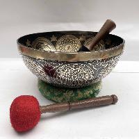 Buddhist Hand Beaten [jambati] Singing Bowl, With Yoga Design, [carving]