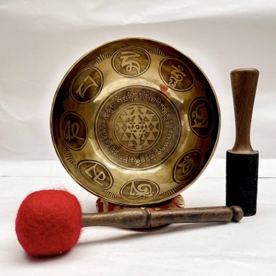 Buddhist Hand Beaten [jambati] Singing Bowl, With Yantra Design, [carving]