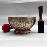 Buddhist Hand Beaten [jambati] Singing Bowl, With Yantra Design, [carving]