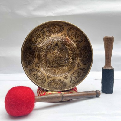 Buddhist Hand Beaten [jambati] Singing Bowl, With Manjushree Design, [carving]